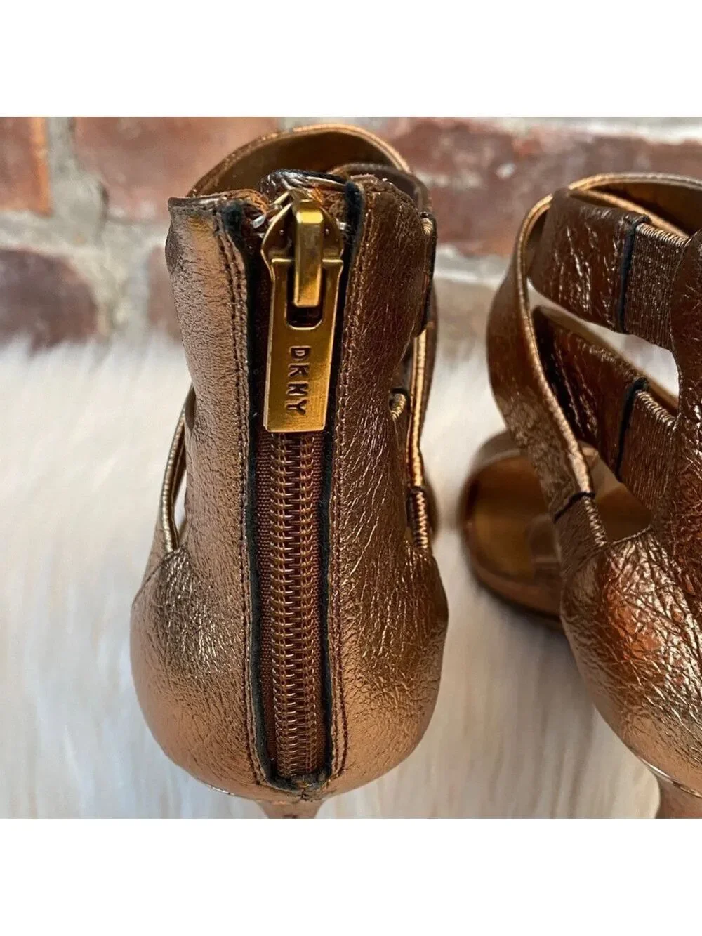 DKNY Iggi Bronze Strappy Heels, Size 7